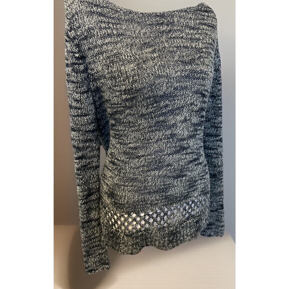 Women Marble Blue Knit Sweater Coastal Nautical Beach Sailor Casual Westport M - Picture 11 of 13